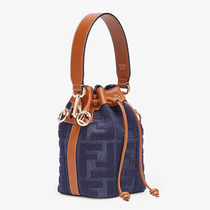 Affordable Fendi Mini Mon Tresor Bucket Bag In FF Motif Canvas Blue