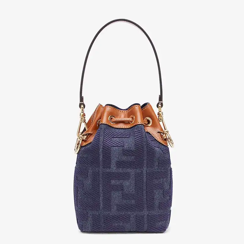 Affordable Fendi Mini Mon Tresor Bucket Bag In FF Motif Canvas Blue