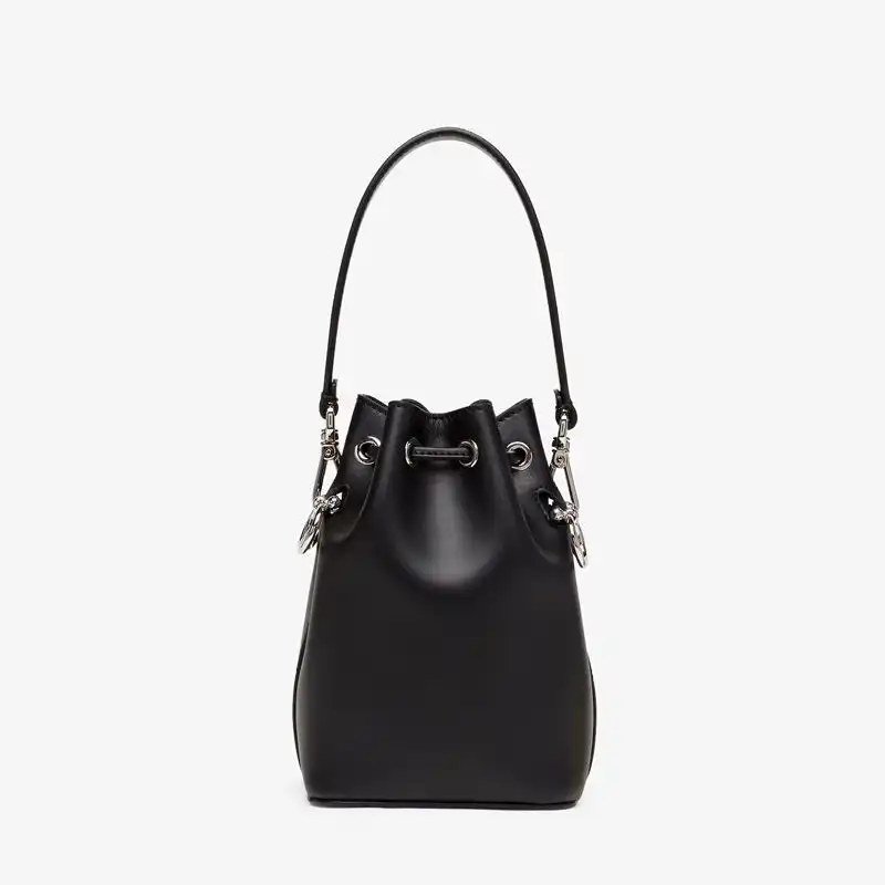 Affordable Fendi Mini Mon Tresor Bucket Bag In ROMA Logo Calf Leather Black White