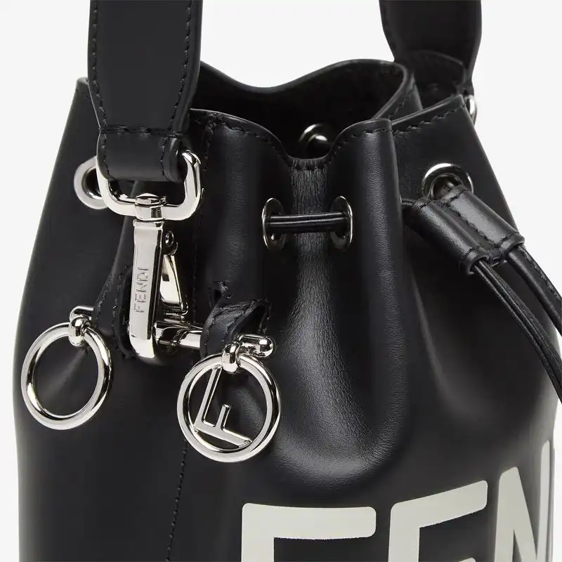 Affordable Fendi Mini Mon Tresor Bucket Bag In ROMA Logo Calf Leather Black White