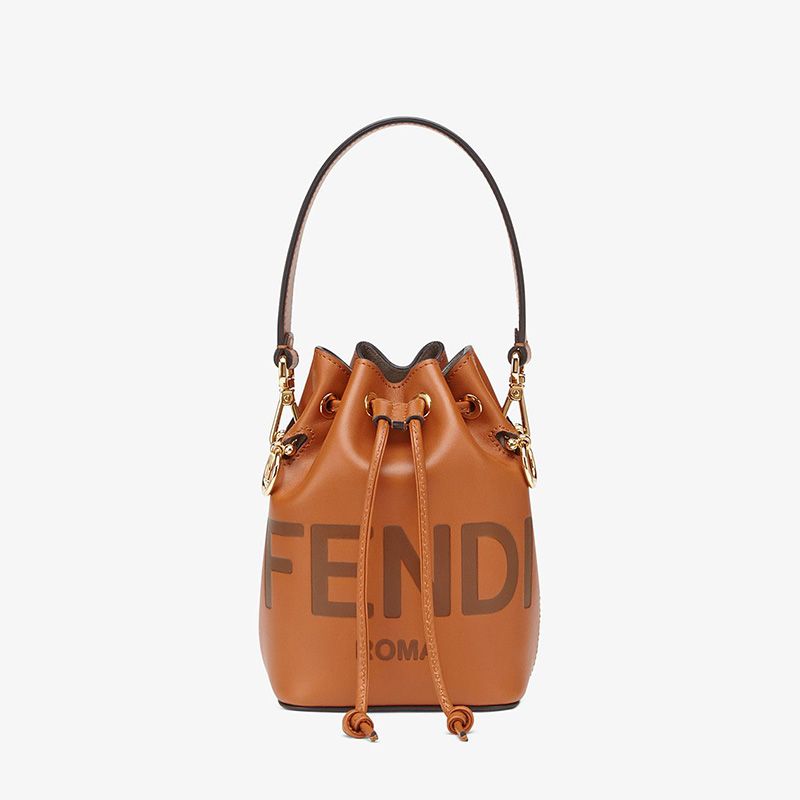 Affordable Fendi Mini Mon Tresor Bucket Bag In ROMA Logo Calf Leather Brown