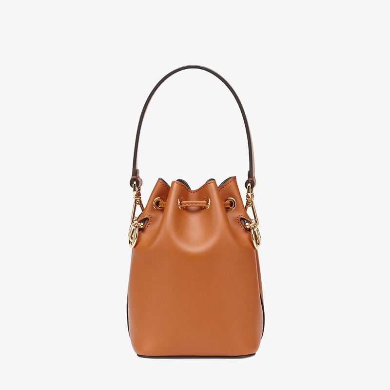 Affordable Fendi Mini Mon Tresor Bucket Bag In ROMA Logo Calf Leather Brown