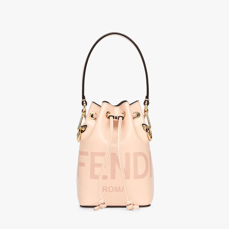 Affordable Fendi Mini Mon Tresor Bucket Bag In ROMA Logo Calf Leather Cherry