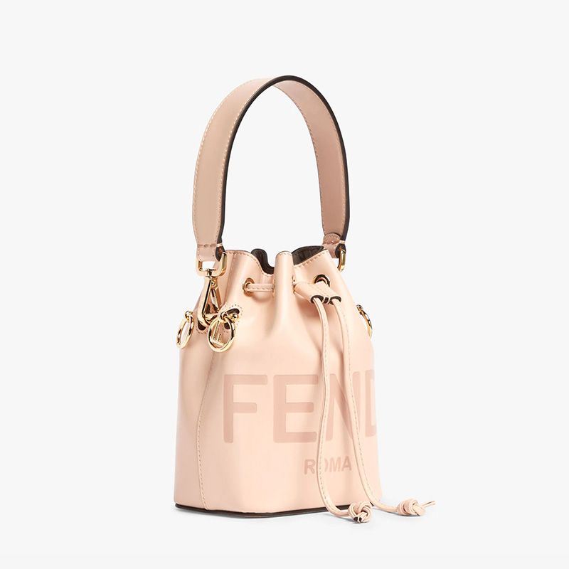 Affordable Fendi Mini Mon Tresor Bucket Bag In ROMA Logo Calf Leather Cherry