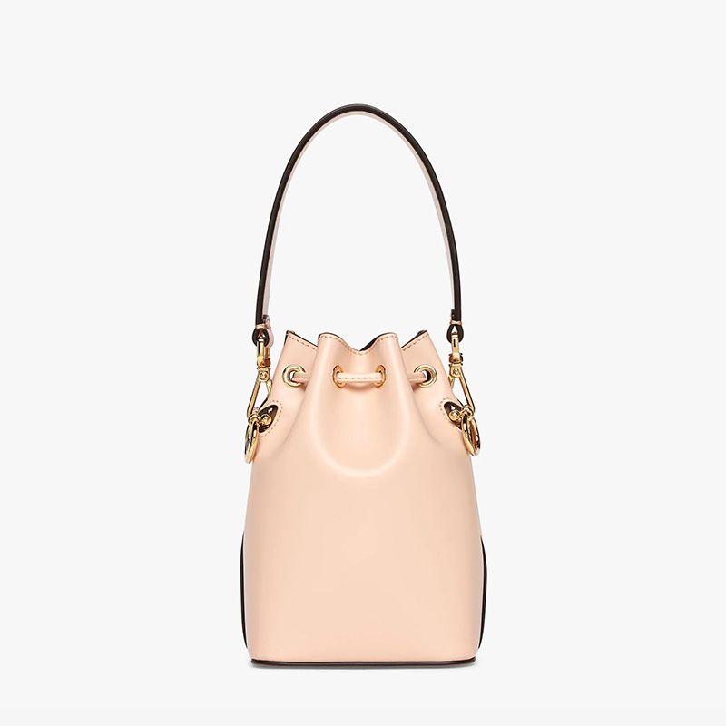 Affordable Fendi Mini Mon Tresor Bucket Bag In ROMA Logo Calf Leather Cherry