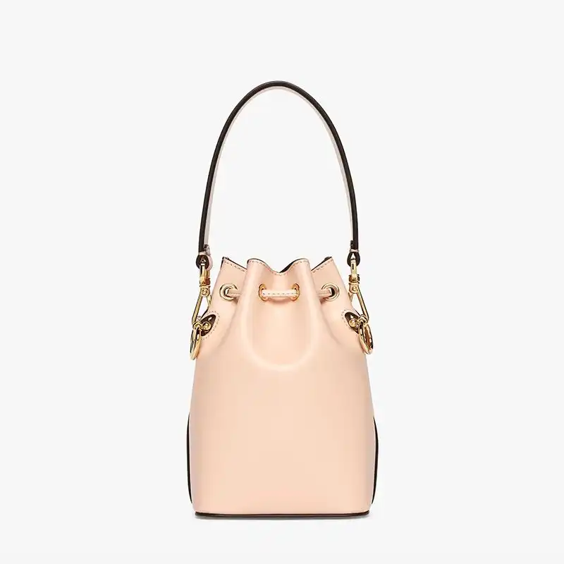 Cheap Fendi Mini Mon Tresor Bucket Bag In ROMA Logo Calf Leather Cherry