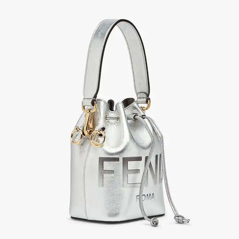 Cheap Fendi Mini Mon Tresor Bucket Bag In ROMA Logo Calf Leather Silver