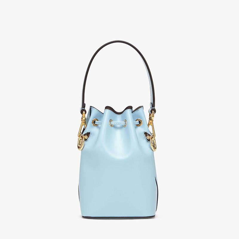 Affordable Fendi Mini Mon Tresor Bucket Bag In ROMA Logo Calf Leather Sky Blue