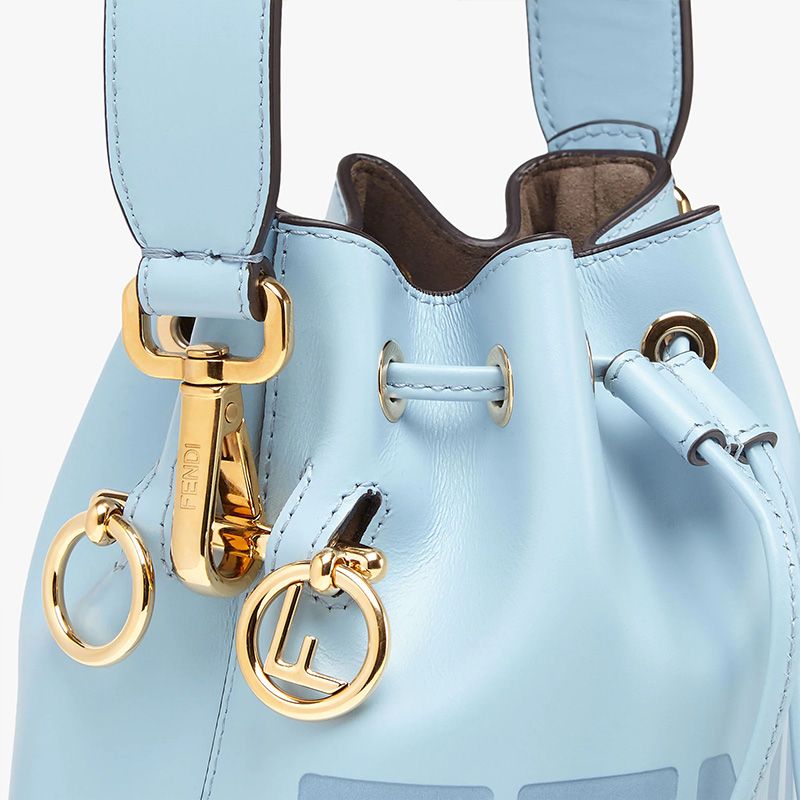 Affordable Fendi Mini Mon Tresor Bucket Bag In ROMA Logo Calf Leather Sky Blue