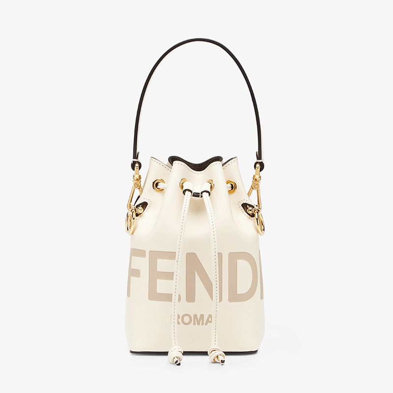 Affordable Fendi Mini Mon Tresor Bucket Bag In ROMA Logo Calf Leather White