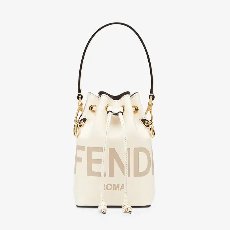 Fendi Mini Mon Tresor Bucket Bag In ROMA Logo Calf Leather White