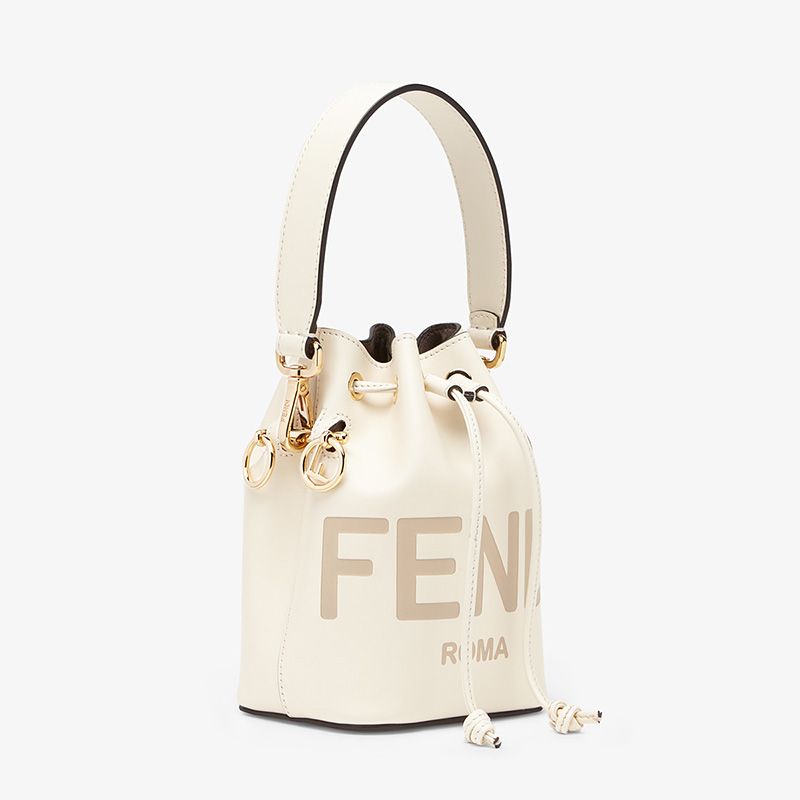 Affordable Fendi Mini Mon Tresor Bucket Bag In ROMA Logo Calf Leather White