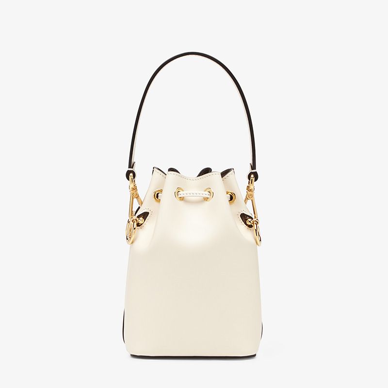 Affordable Fendi Mini Mon Tresor Bucket Bag In ROMA Logo Calf Leather White