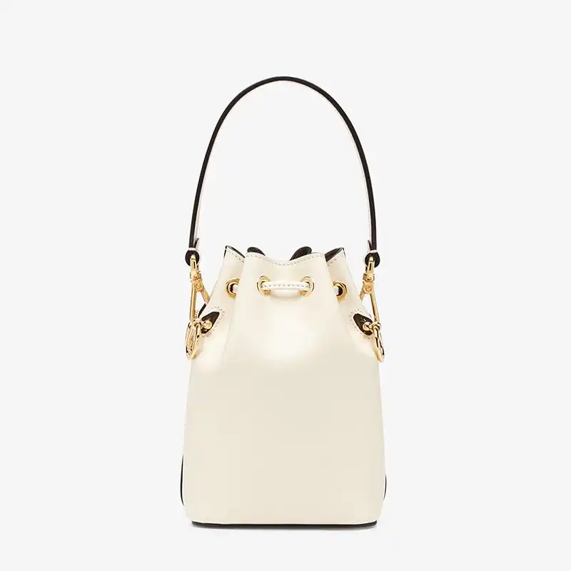 Cheap Fendi Mini Mon Tresor Bucket Bag In ROMA Logo Calf Leather White