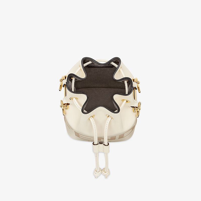 Affordable Fendi Mini Mon Tresor Bucket Bag In ROMA Logo Calf Leather White