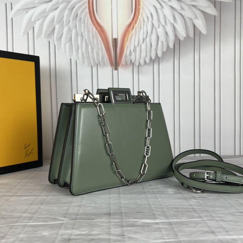 Affordable Fendi Mini Peekaboo Cut Bag In Calf Leather Green