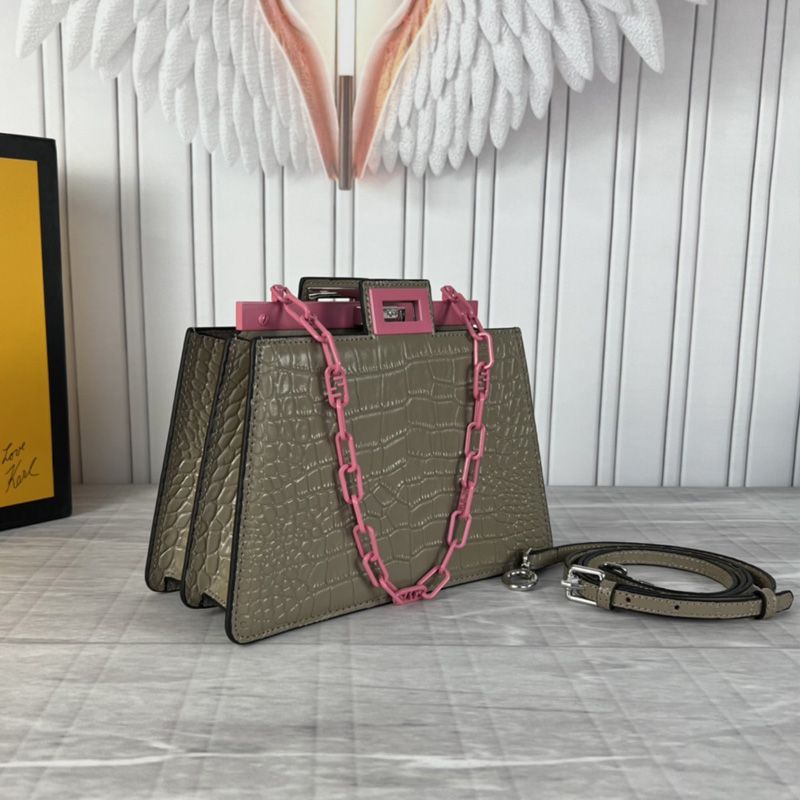 Affordable Fendi Mini Peekaboo Cut Bag In Crocodile Leather Coffee