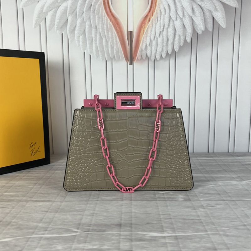 Affordable Fendi Mini Peekaboo Cut Bag In Crocodile Leather Coffee