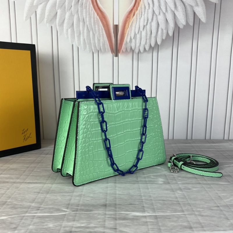 Affordable Fendi Mini Peekaboo Cut Bag In Crocodile Leather Green