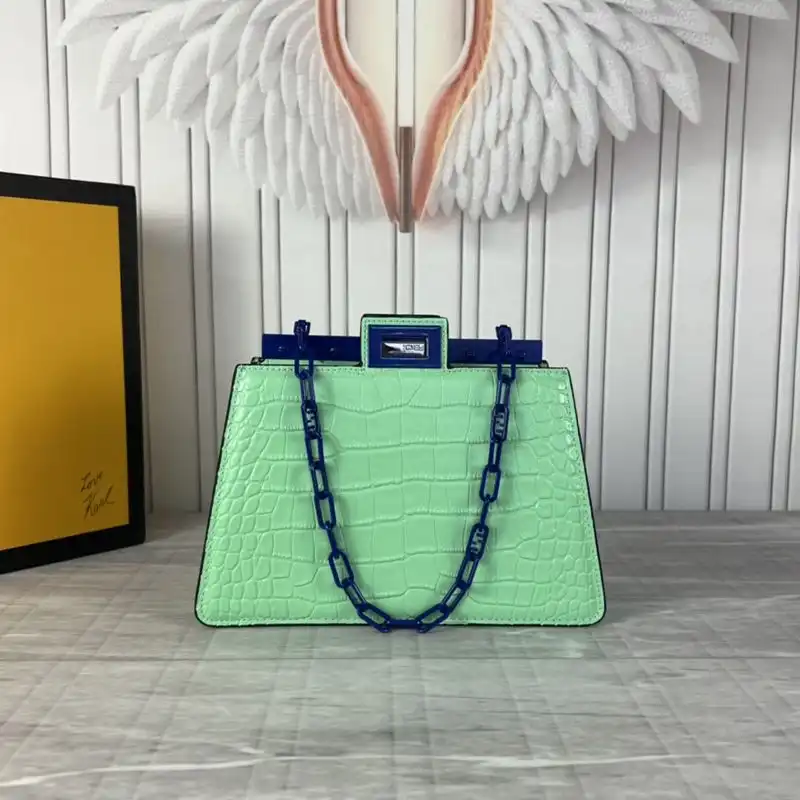 Affordable Fendi Mini Peekaboo Cut Bag In Crocodile Leather Green