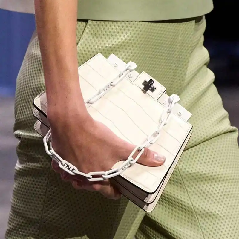 Fendi Mini Peekaboo Cut Bag In Crocodile Leather White