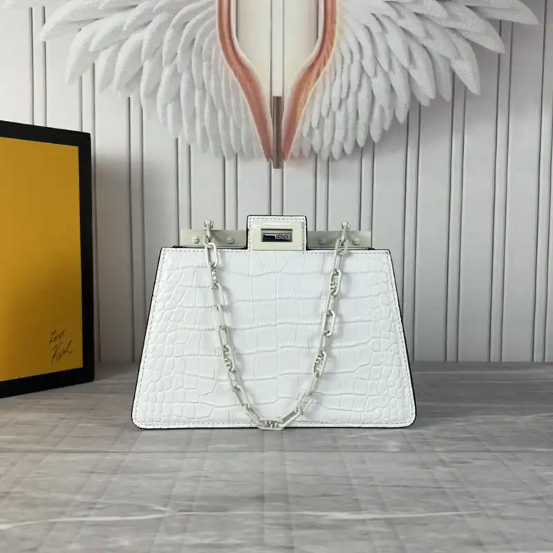 Affordable Fendi Mini Peekaboo Cut Bag In Crocodile Leather White