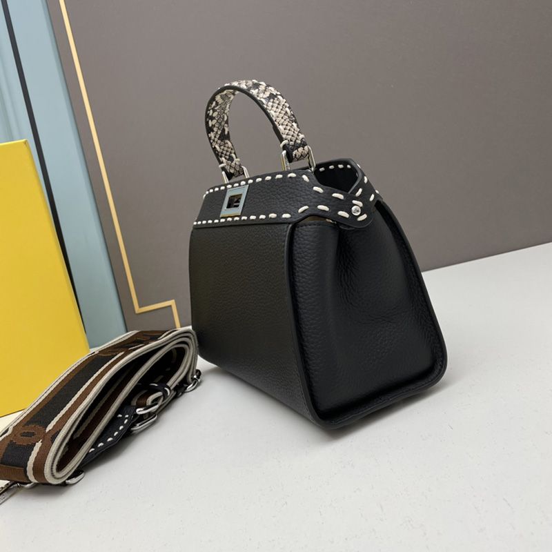 HOT Fendi Mini Peekaboo Iconic Bag In Stitching Calf Leather Black