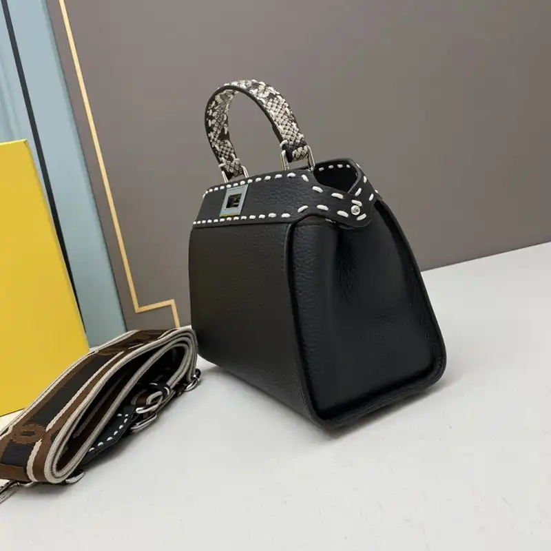 Cheap Fendi Mini Peekaboo Iconic Bag In Stitching Calf Leather Black