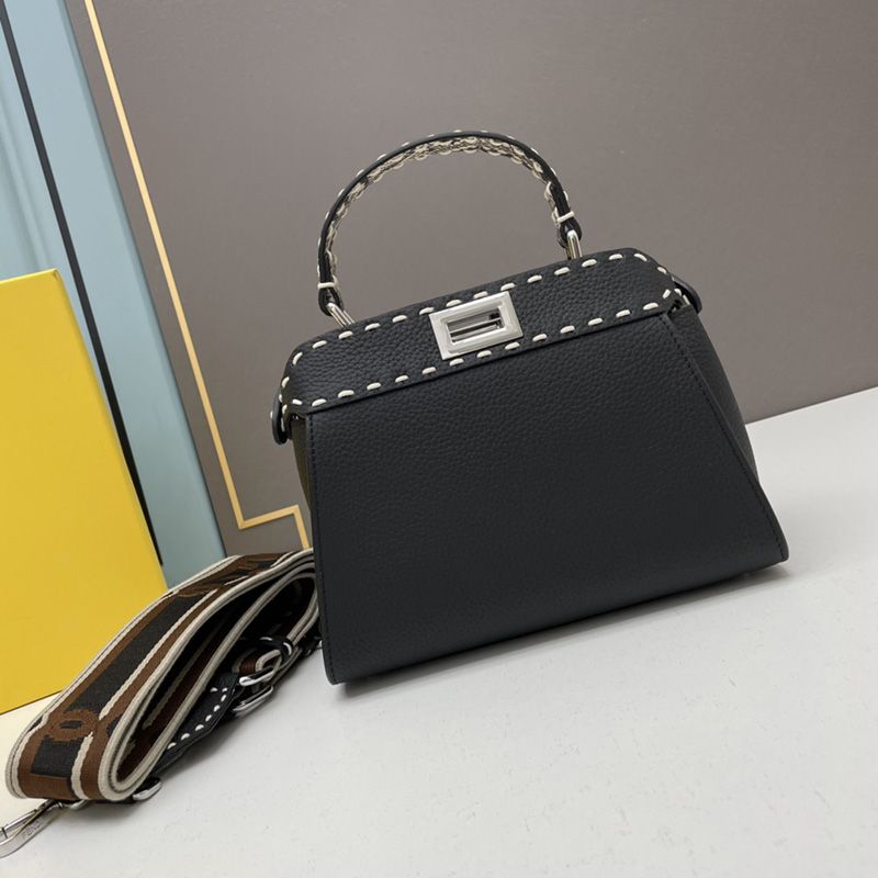 HOT Fendi Mini Peekaboo Iconic Bag In Stitching Calf Leather Black