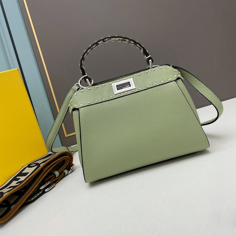 HOT Fendi Mini Peekaboo Iconic Bag In Stitching Calf Leather Green