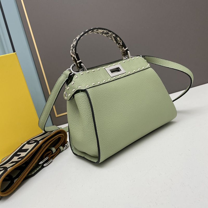 HOT Fendi Mini Peekaboo Iconic Bag In Stitching Calf Leather Green