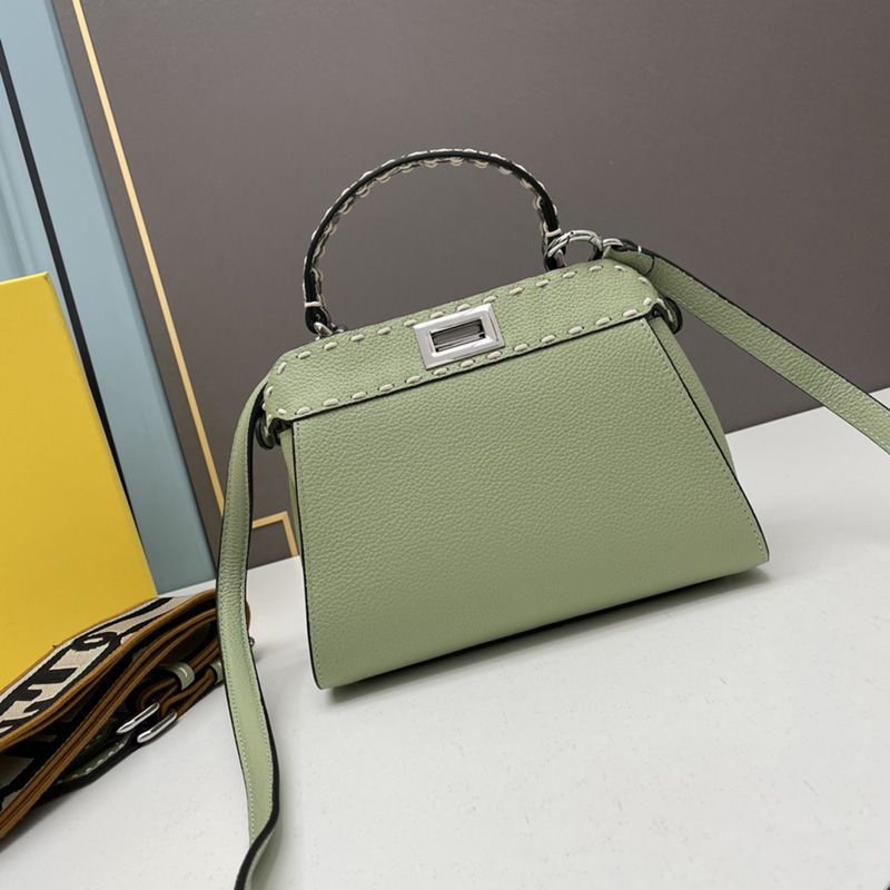 HOT Fendi Mini Peekaboo Iconic Bag In Stitching Calf Leather Green