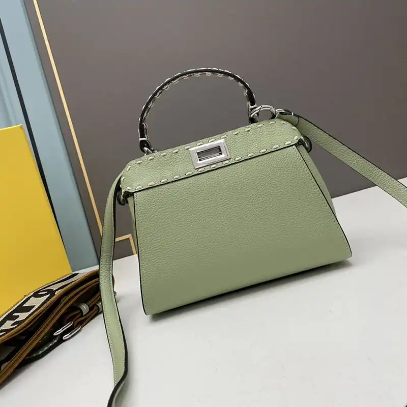 Cheap Affordable Fendi Mini Peekaboo Iconic Bag In Stitching Calf Leather Green