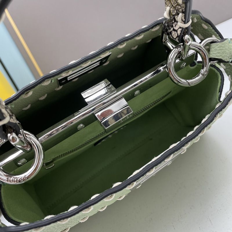 HOT Fendi Mini Peekaboo Iconic Bag In Stitching Calf Leather Green