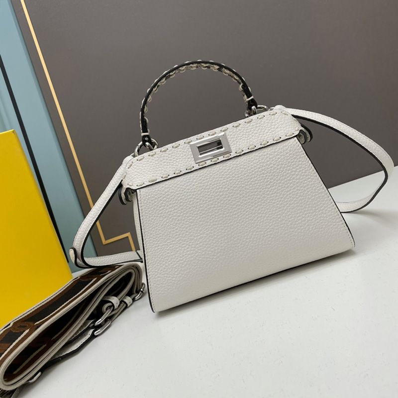 Affordable Fendi Mini Peekaboo Iconic Bag In Stitching Calf Leather White