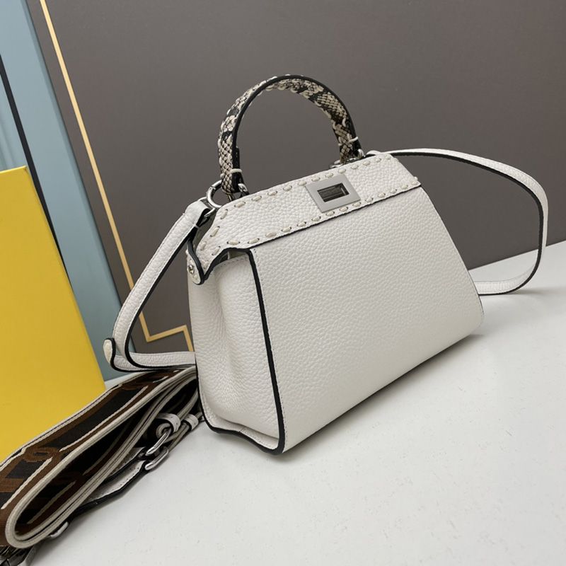 Affordable Fendi Mini Peekaboo Iconic Bag In Stitching Calf Leather White