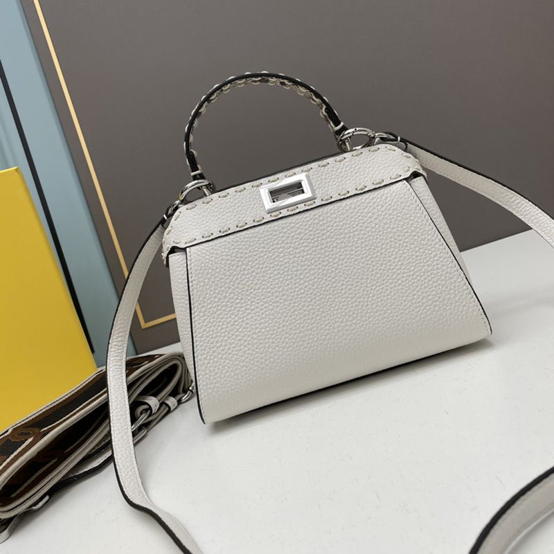 Affordable Fendi Mini Peekaboo Iconic Bag In Stitching Calf Leather White