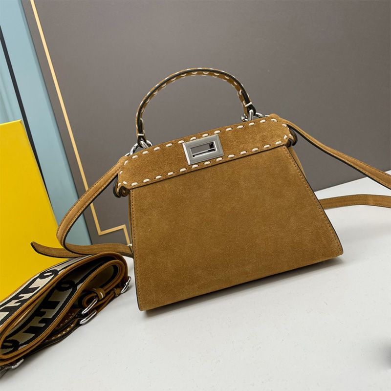 Affordable Fendi Mini Peekaboo Iconic Bag In Stitching Suede Brown