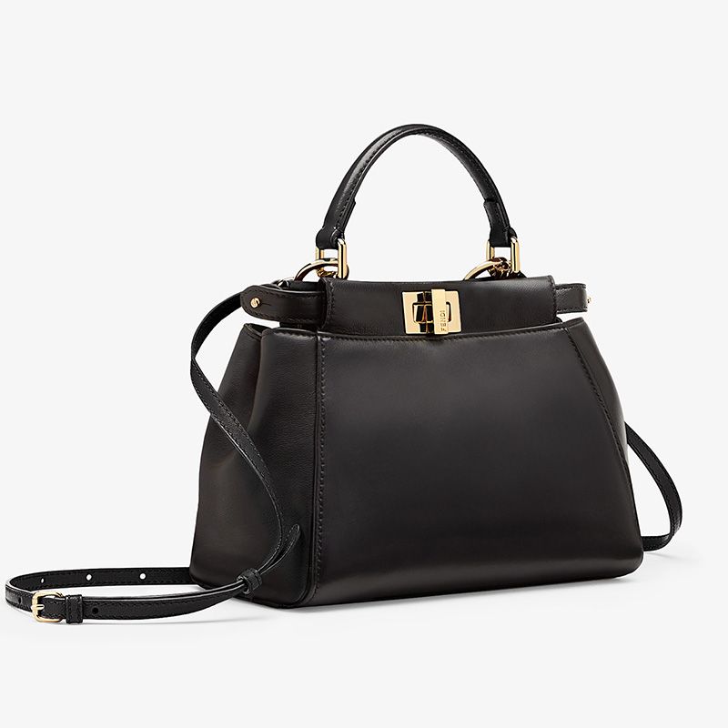 HOT Fendi Mini Peekaboo Iconic Handbag In Nappa Leather Black