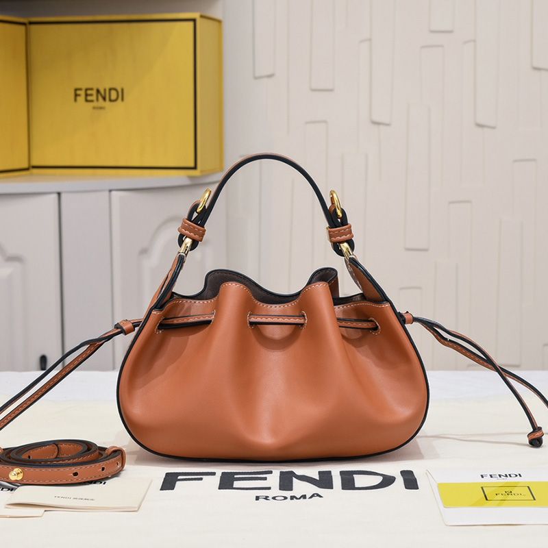 Affordable Fendi Mini Pomodorino Bucket Bag In Calf Leather Brown