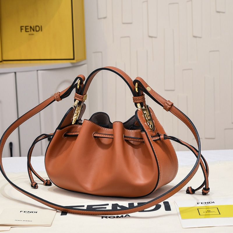 Affordable Fendi Mini Pomodorino Bucket Bag In Calf Leather Brown