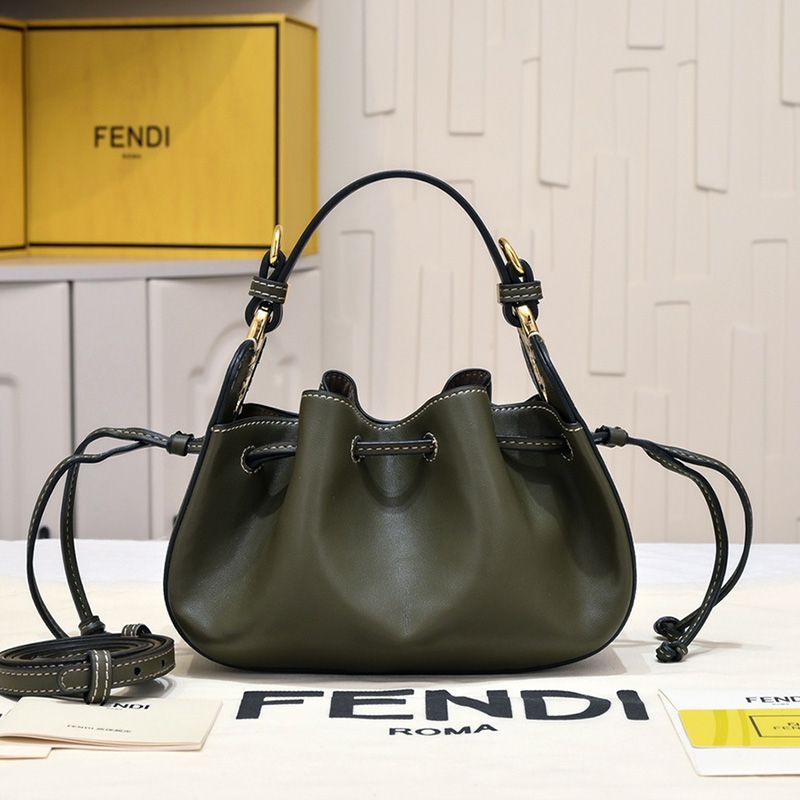 Affordable Fendi Mini Pomodorino Bucket Bag In Calf Leather Green