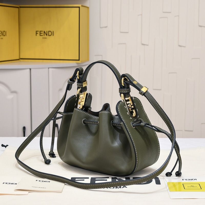 Affordable Fendi Mini Pomodorino Bucket Bag In Calf Leather Green