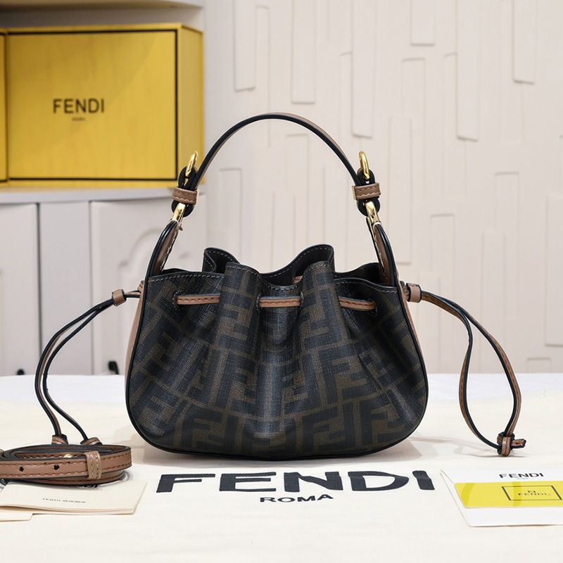 Affordable Fendi Mini Pomodorino Bucket Bag In FF Motif Fabric Brown