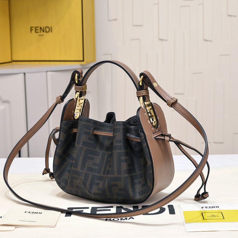 Affordable Fendi Mini Pomodorino Bucket Bag In FF Motif Fabric Brown