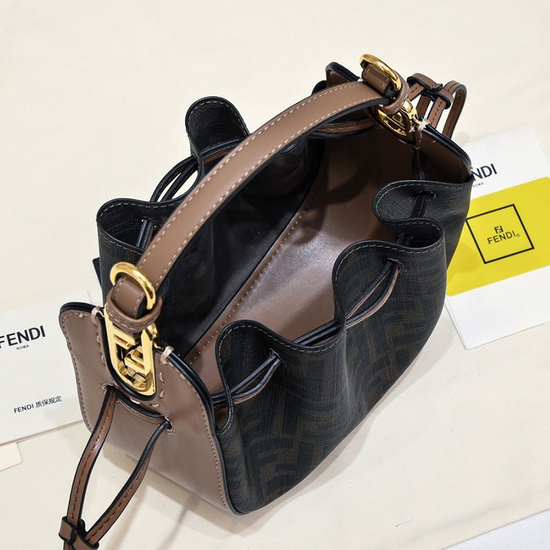 Affordable Fendi Mini Pomodorino Bucket Bag In FF Motif Fabric Brown