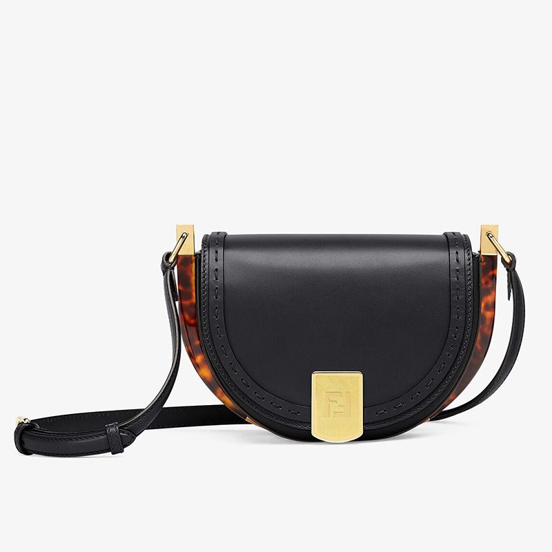 Affordable Fendi Moonlight Bag In ROMA Logo Calf Leather Black