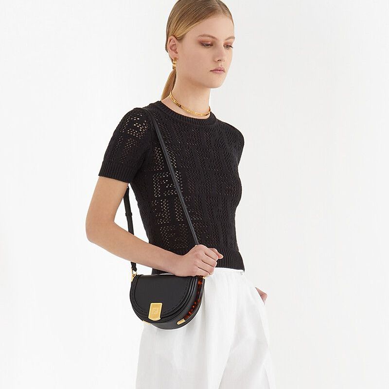 Affordable Fendi Moonlight Bag In ROMA Logo Calf Leather Black