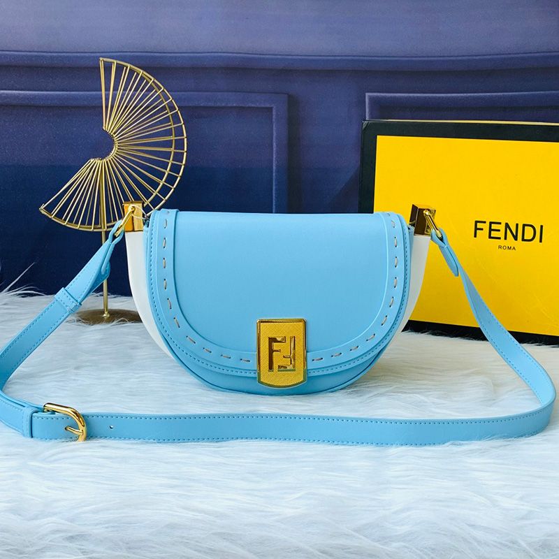 Affordable Fendi Moonlight Bag In ROMA Logo Calf Leather Blue