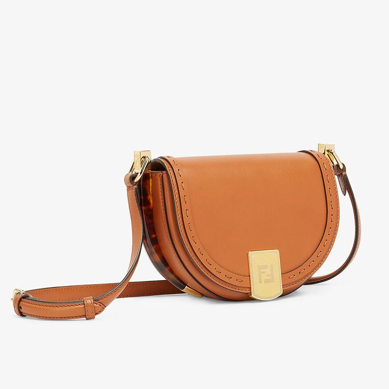 Affordable Fendi Moonlight Bag In ROMA Logo Calf Leather Brown